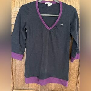 Lacoste Black and Purple V-Neck Shirt size 38/Small